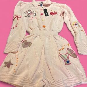 Fashion Nova Light Pink Embroidered Knit Romper